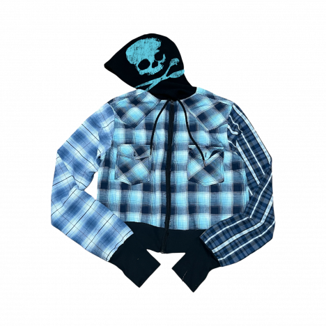 CYAN PLAID SKULL HOODIE
