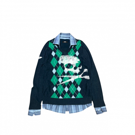 LAYERED LONGSLEEVE SKULL SWEATER