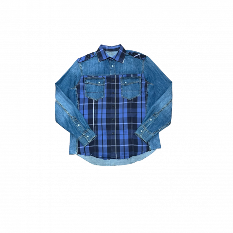 PURPLE PLAID DENIM HYBRID BUTTON