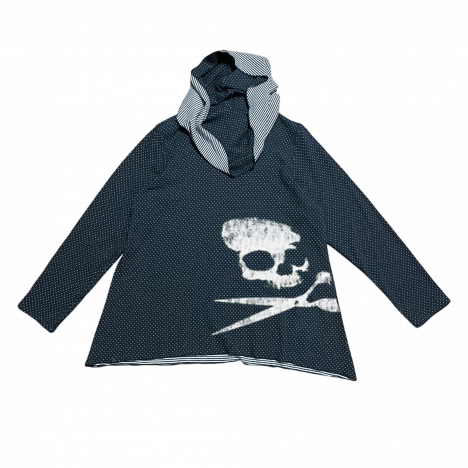 BLACK/WHITE STRIPED COWL NECK HOODIE