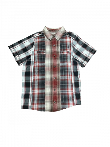 RED PLAID HYBRID BUTTON UP